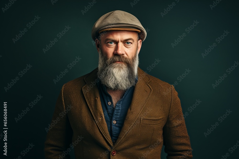 Portrait of an old man with a gray beard and a cap. Portrait of an old man with a gray beard and a cap.