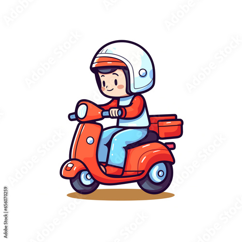 Male Courier Delivery package with motorcycle , Illustration, Cartoon PNG