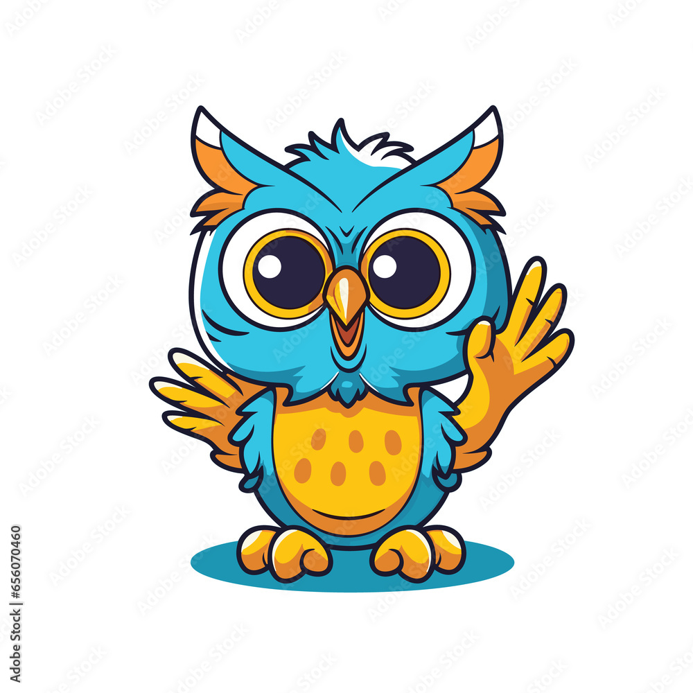 Fototapeta premium Owl waving hand cartoon , Illustration, Cartoon PNG