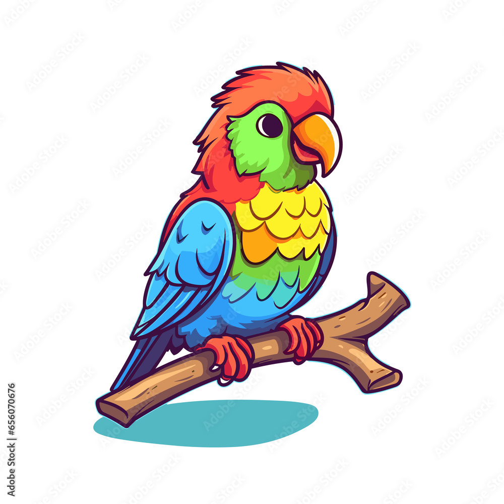 Fototapeta premium Parrot bird on the branch cartoon , Illustration, Cartoon PNG