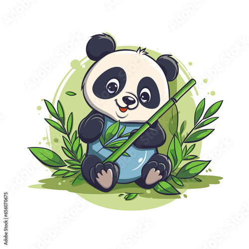 Panda with bambo , Illustration, Cartoon PNG photo