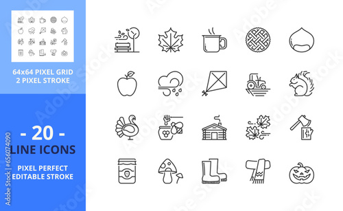 Line icons about autumn. Pixel perfect 64x64 and editable stroke