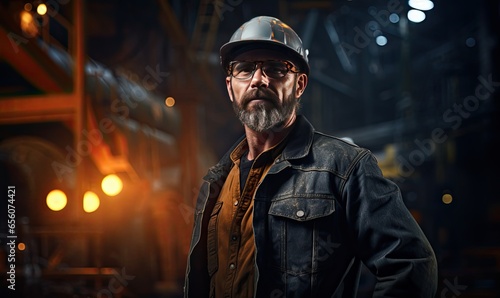 An image of an industrial engineer in a uniform, safety glasses and a hard hat. © kept