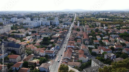 Montpellier's cityscape, capturing the intricate road network and diverse buildi