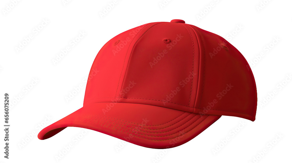 Red baseball cap isolated on transparent or white background - obrazy, fototapety, plakaty 