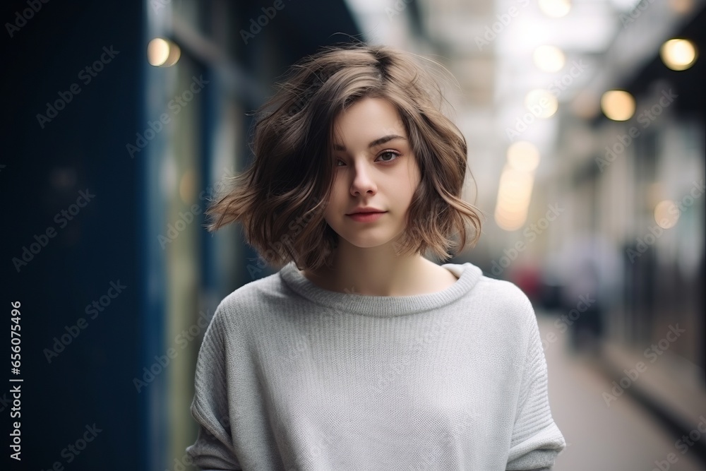 Portrait of a beautiful young woman with long hair in the city Portrait of a beautiful young woman with long hair in the city