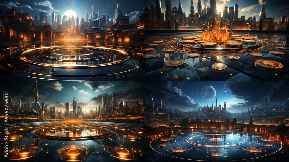 Cityscapes Ablaze: Captivating Night Lights, Urban Skyline, and Serene Water's Dance, generative AI