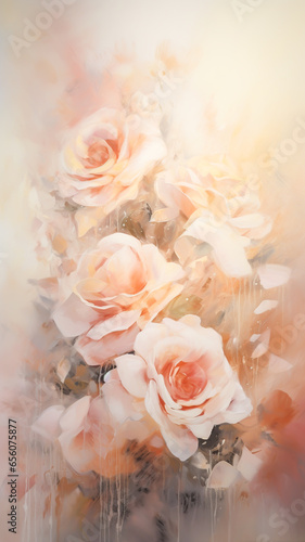 Soft champagne color roses background. AI generated