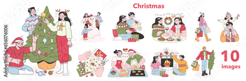 People celebrate christmas and new year set. Cheerful family members