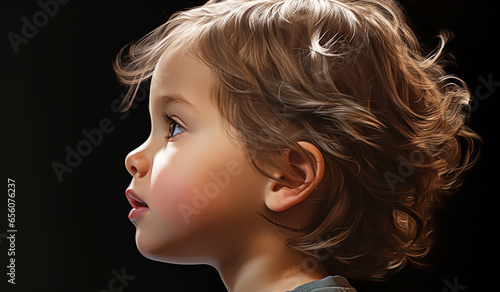 Portrait of a little child isolated on dark background. AI generated