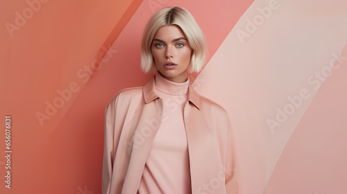Vibrant Backdrop Allure: Female Model Posing with Colorful Studio Background, Generative Ai