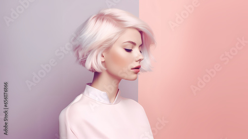 Colorful Background Female Portrait with Generative Ai