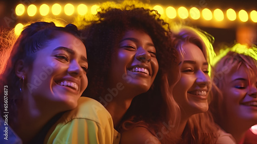 Friends Enjoying Yellow Lights with Generative Ai