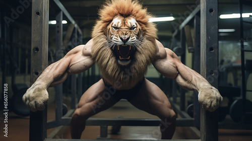 leão poderoso em treino, corpo fitness animalesco photo