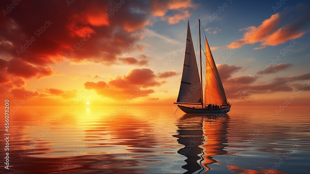 Sailboats on calm waters with the sun going down