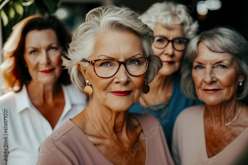Harmonious Companions: A Close-Knit Group of Elderly Women Radiate Happiness and Cherished Memories, ai generative