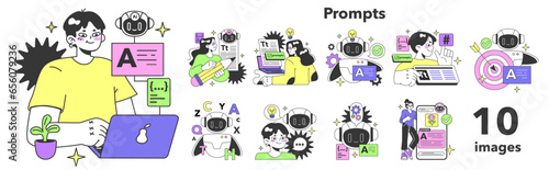 Young female prompt-engineer writing a prompt to a artificial neuron
