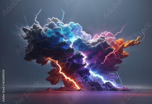 lightning strike colored 3d rendering element
 photo