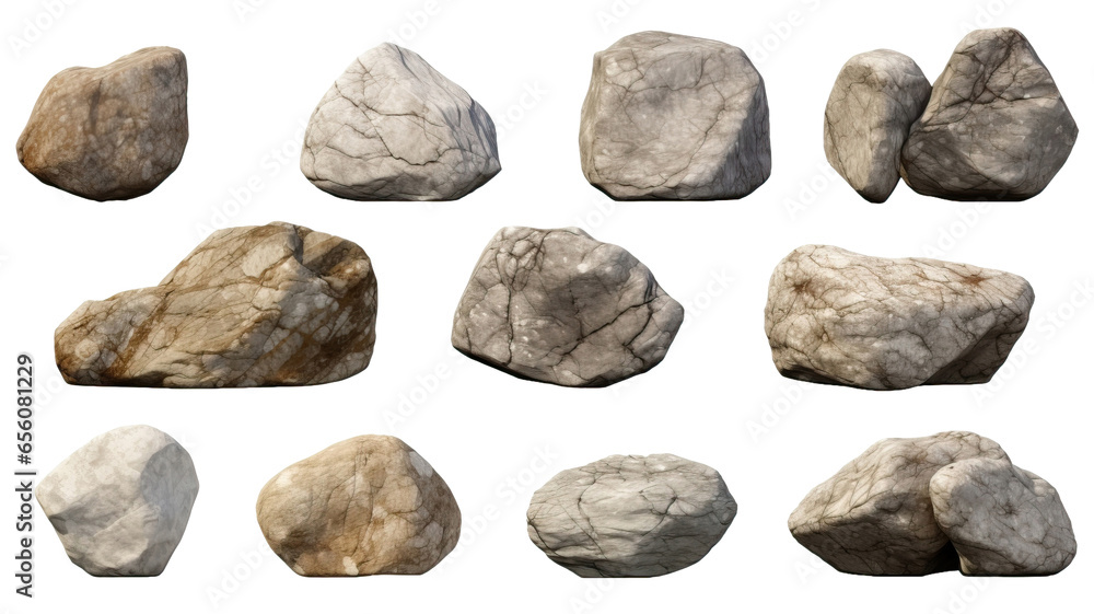 Set of stones or rocks isolated on transparent or white background Set of stones or rocks isolated on transparent or white background