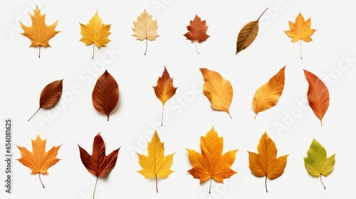 Colorful autumn leaves against a clean white backdrop