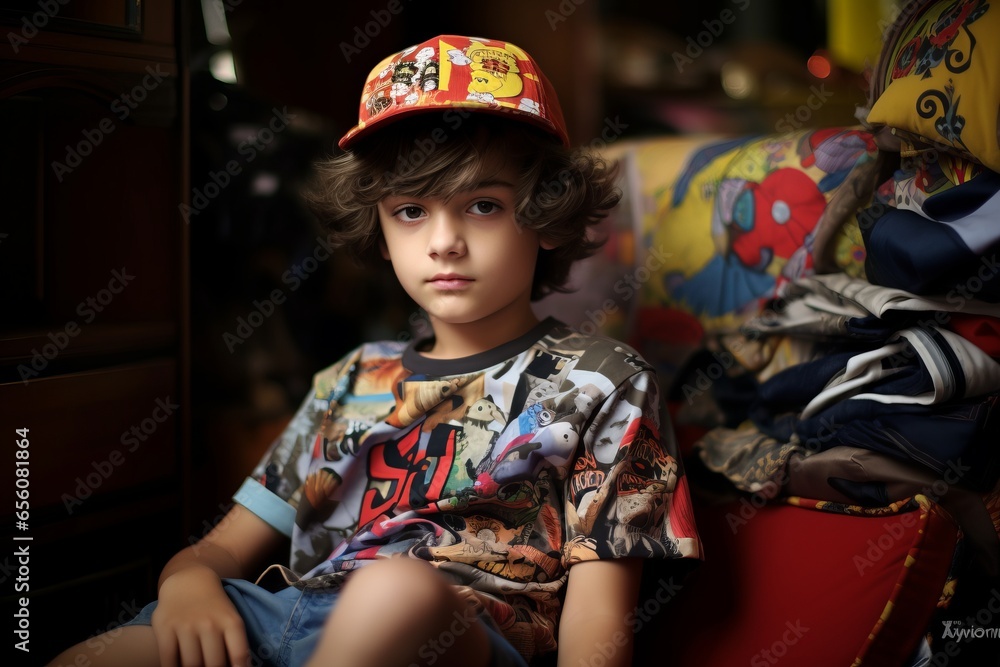 Portrait of a boy in a cap and a T-shirt. Portrait of a boy in a cap and a T-shirt.
