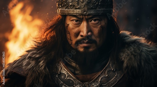 Portrait of conqueror Gengis Khan.generative ai
 photo