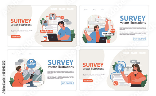 Public opinion polling web banner or landing page set. Character participation