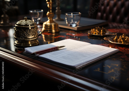 biurko biznesmena z umową oraz piórem przygotowana do podpisania