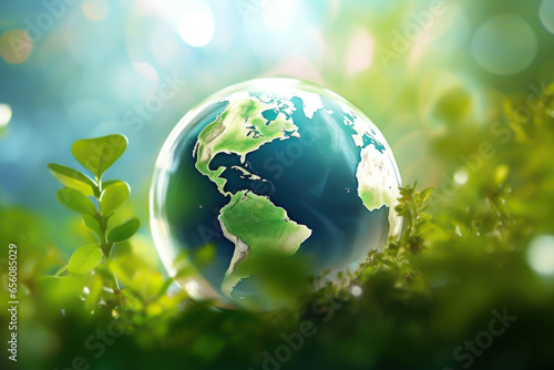 Fototapeta Naklejka Na Ścianę i Meble -  Green planet earth with grass, ecology concept