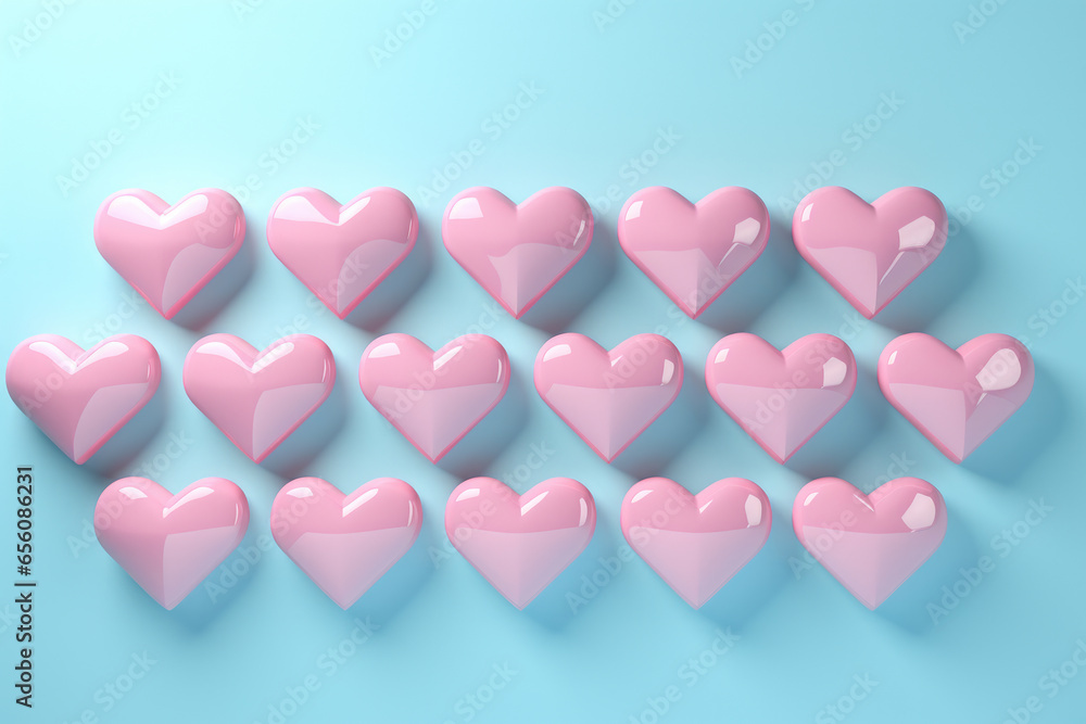 Group of pink hearts on blue background. Perfect for Valentine's Day or any romantic occasion.