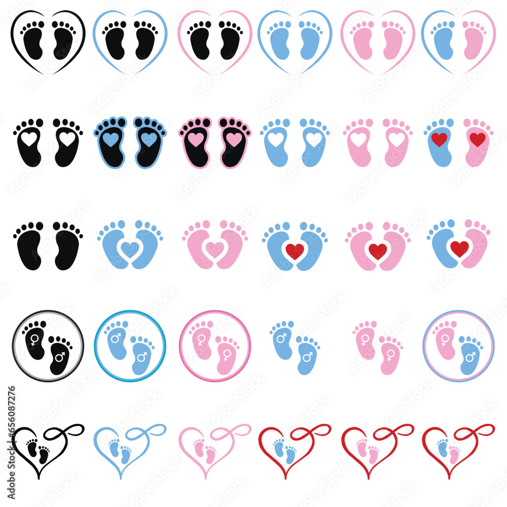 Baby Footprints, Gender Reveal, Gender Reveal Stickers Stock Vector ...