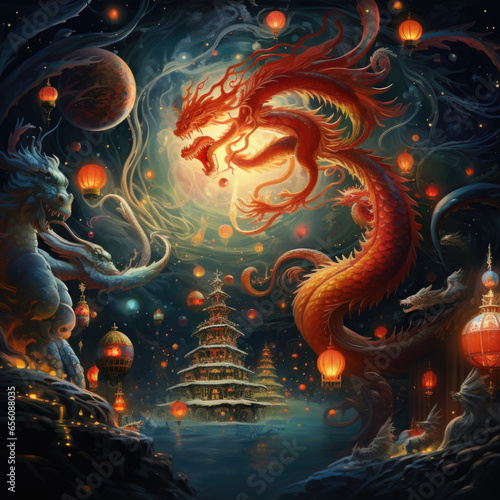 Fantasy dragon with lights.