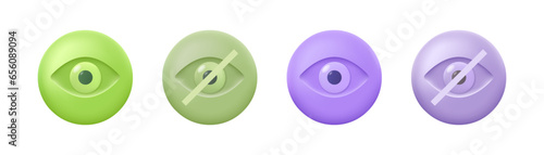 3d icon set for landing page. Three dimensional vector illustration collection for website, print, banner, software, application: hidden, visible, invisible, eye health, unseen, sight