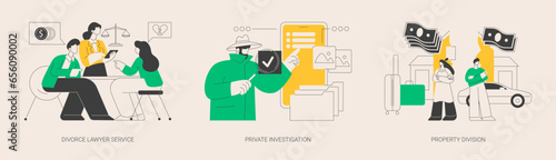 Legal service and investigation abstract concept vector illustrations.