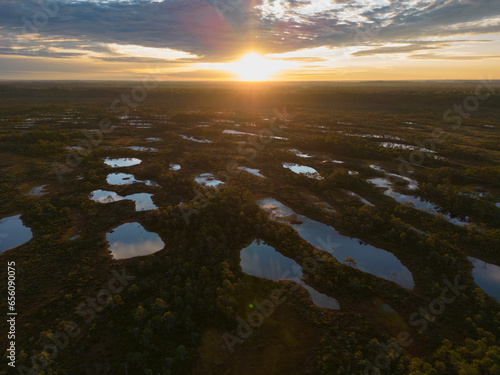Nature Estonia.  Sunrise on the Seli swamp in autumn.