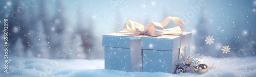 Festive present gift box with White snowflakes. Abstract background with copy space. © Premium_art