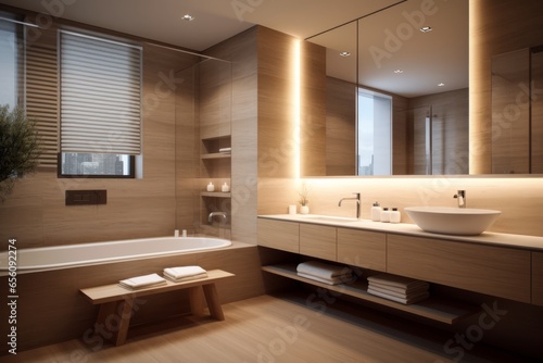 Luxurious wood-look bathroom Generative Ai