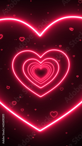 vertical love tunnel, pink hearts on black background, valentine and romantic social media and story background