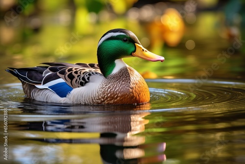Mallard Duck swimming in tranquil water Generative Ai photo