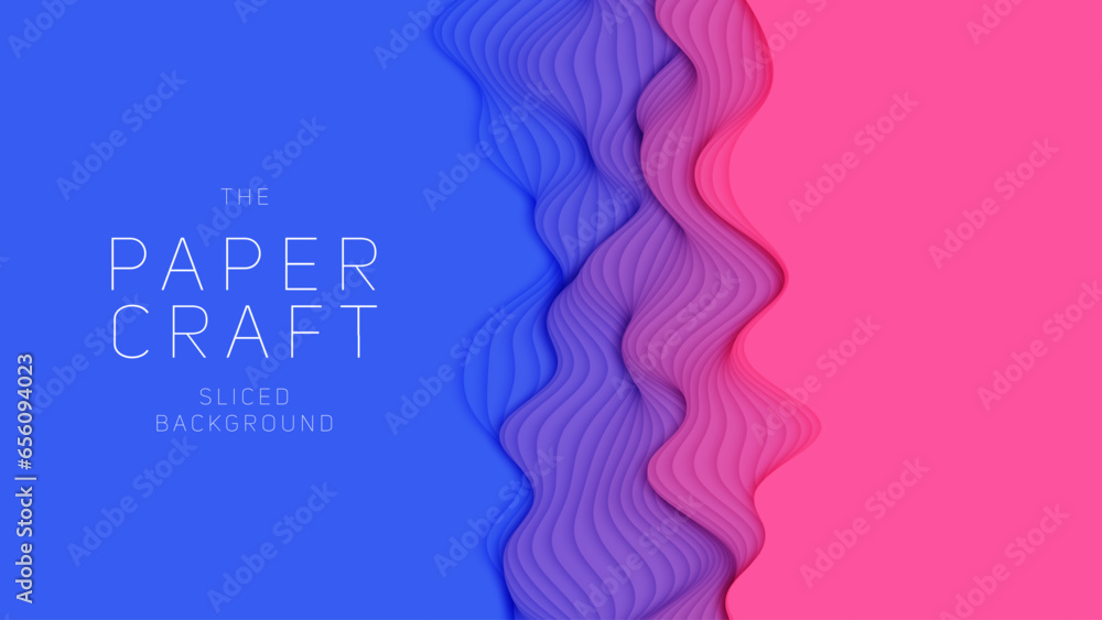 Violet to blue paper layers. 3D abstract gradient papercut. Colorful origami shape concept