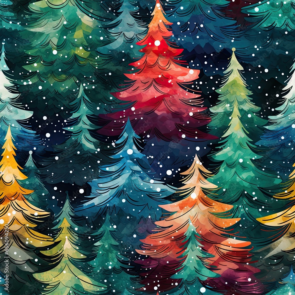 Abstract Christmas Tree Seamless Wrapping Paper Pattern.