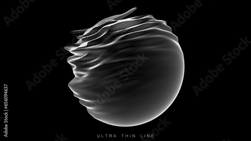 Distorted line spheres. Vector thin line glitch geometry.