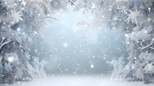 Winter forest frame with copy space, white background. © Premium_art