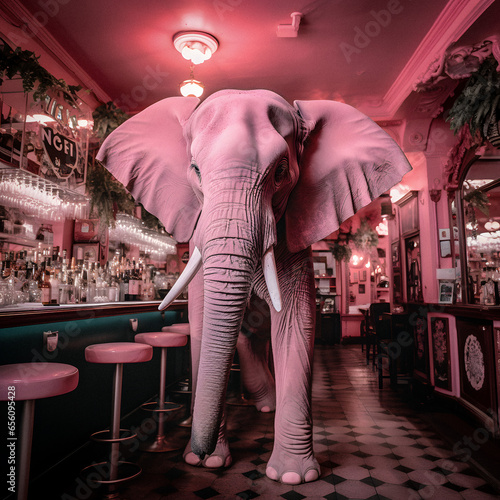 Pink Elephant at the Bar. Generative AI.