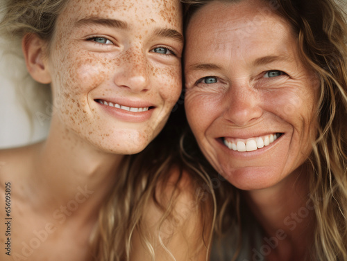 Portrait of beautiful smiling mother and daughter.