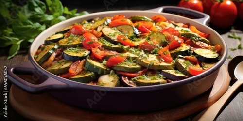 A medley of textures takes center stage in this Vegetable Ratatouille, with velvety eggplants, succulent zucchini, and juicy tomatoes joining forces to create a truly satisfying dish.