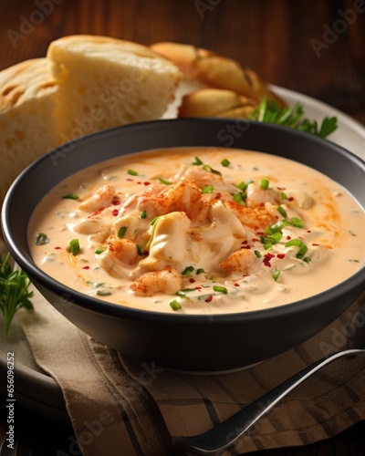 A true seafood lovers delight, this bisque encapsulates the oceans bounty with generous servings of succulent shrimp and chunks of tender lobster engulfed in a creamy base, lightly seasoned