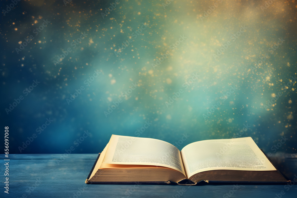 Open book with magic light, An open book background, An open book, symbol of wisdom and knowledge Open book with magic light, An open book background, An open book, symbol of wisdom and knowledge