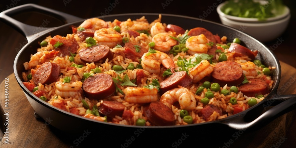 Experience a burst of flavors with this Cajuninfused jambalaya, featuring a delectable trio of tender chicken, juicy shrimp, and smoky sausage. The dish is bursting with an enticing array Experience a burst of flavors with this Cajuninfused jambalaya, featuring a delectable trio of tender chicken, juicy shrimp, and smoky sausage. The dish is bursting with an enticing array