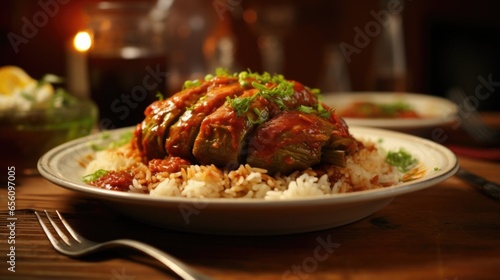 A celebration of Cajun cuisine in a cabbage roll, packed with a fiery combination of y Andouille sausage, tender crawfish, and aromatic Cajun rice, smothered in a smoky Creole sauce for